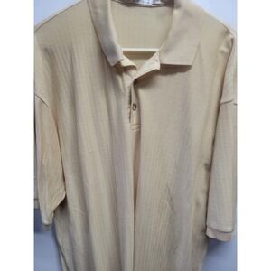 Haley Mens XXL Polo Shirt Pale Yellow Textured Herringbone Stripe Short Sleeve